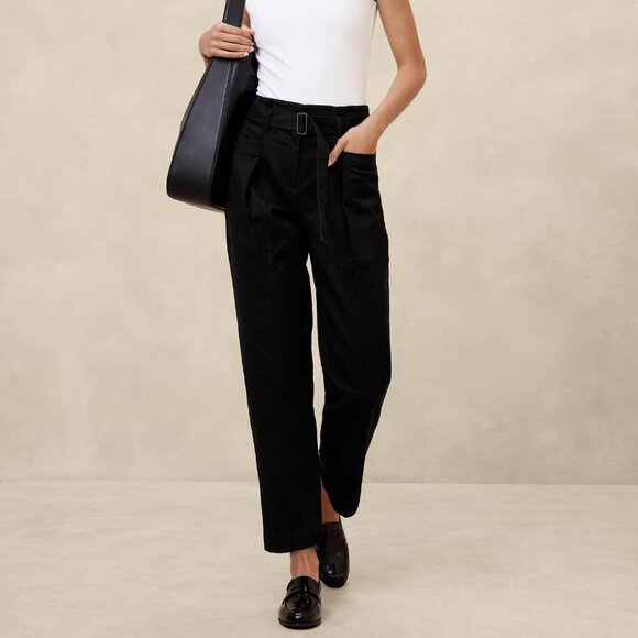 Banana Republic Factory Twill Belted Tapered Pant size 4 Black - Picture 1 of 5